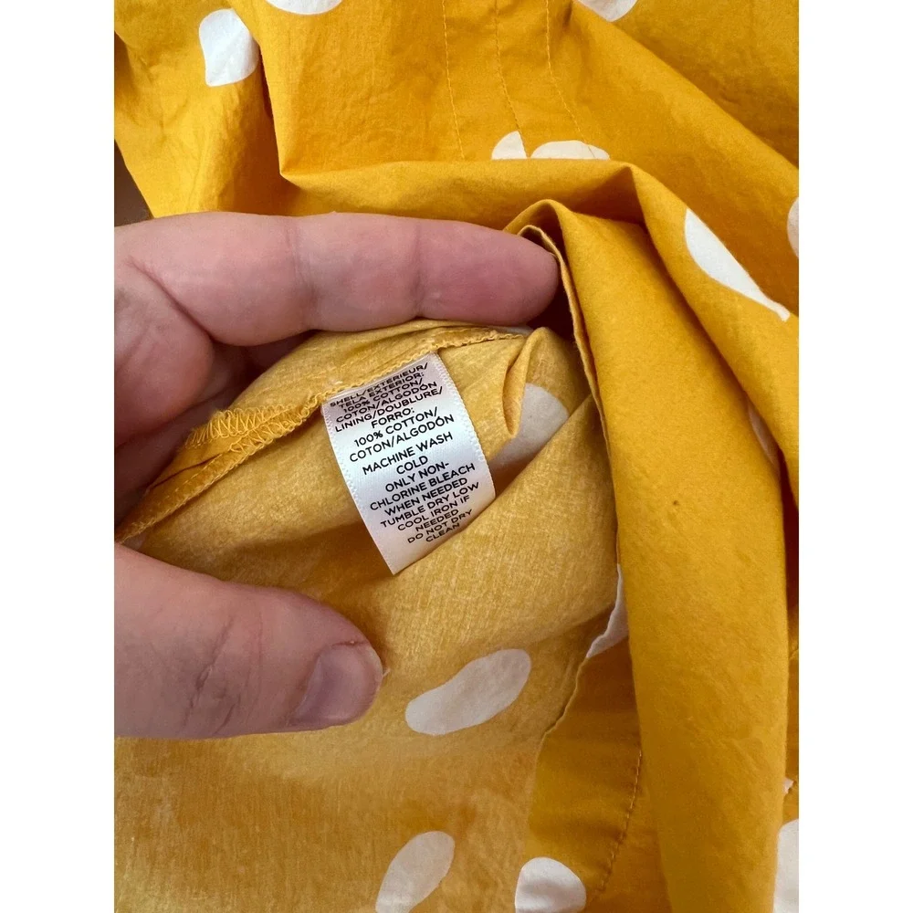 LOFT Polka Dot Blouse Yellow Puff Sleeve Retro Cotton Top Dopamine Mod Sunny M